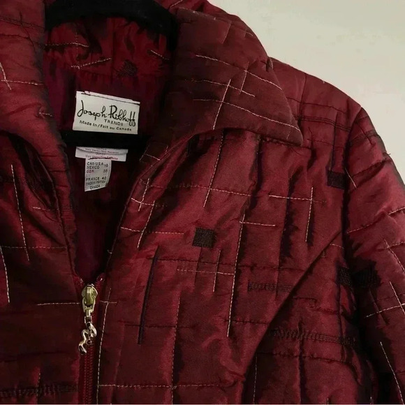 Joseph Ribkoff Vintage  Cropped Burgundy Long sleeve Quilted Puffer Jacket - Picture 6 of 7
